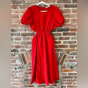 Red Zara Cut Out Poplin Midi Dress Size Large